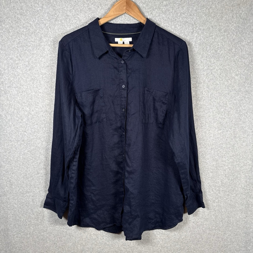 Boden linen button up womens 16/18 navy blue tunic shirt